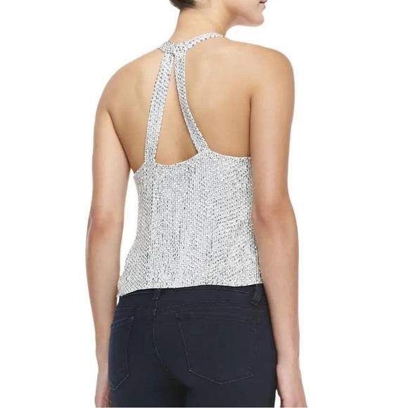 Revolve PARKER Justina Silk Silver Rhinestone Beaded Halter Tank Top Racerback - Picture 2 of 7